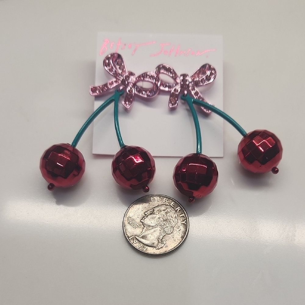 Betsey Johnson Pink Bow and Red Cherry Earrings - Picture 5 of 7